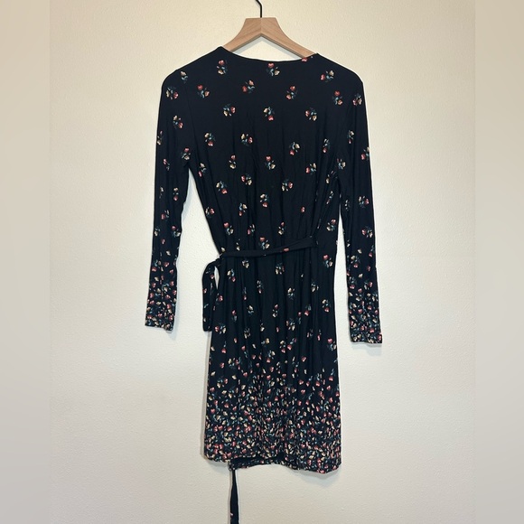 LOFT Black Floral Long Sleeve Wrap Dress - Picture 9 of 9